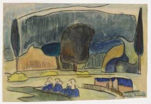 Bretonische Landschaft mit drei Figuren