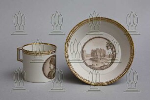 Andenkentasse mit Bildnis und Grabmal J.J. Rousseaus
