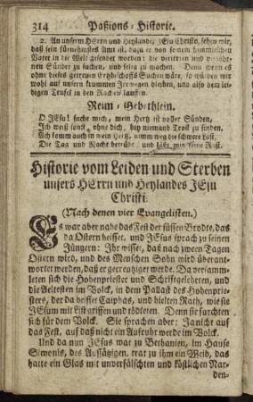 Historie vom Leiden und Sterben unsers Herrn und Heylandes Jesu Christi
