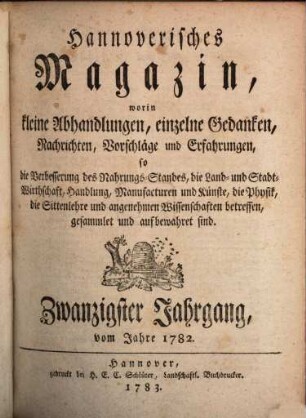 Hannoverisches Magazin. 20. 1782