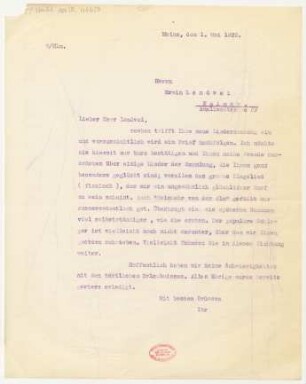 Brief an Erwin Lendvai