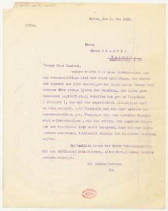 Brief an Erwin Lendvai