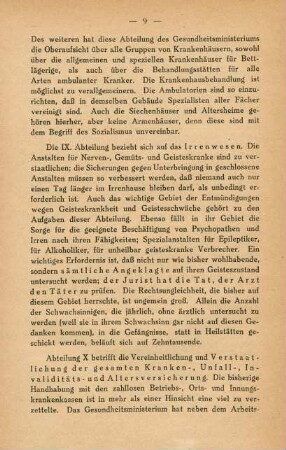 9-18, Plan eines Ministeriums für Volksgesundheit, Abteilung IX-XV