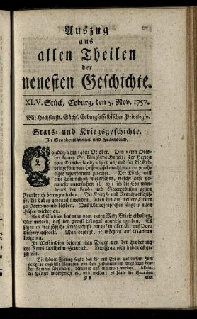 XLV. Stück, Coburg, den 5. Nov. 1757.