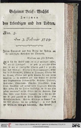 Geheimer Brief-Wechsel zwischen den Lebendigen und den Todten Nro. 5