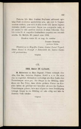 169, CII. 1563, Jänner 25 (Laibach)