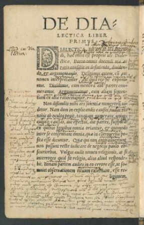 De Dialectica Liber Primus.