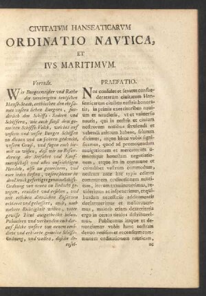 Civitatum Hanseaticarum Ordinatio Nautica, Et Ius Maritiumum