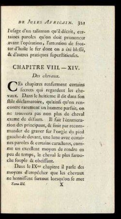 Chapitre VIII. - XIV. Des chevaux