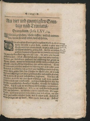 Am vier und zwantzigsten Sonntage nach Trinitatis / Evangelium / Jesa. LXV, 24