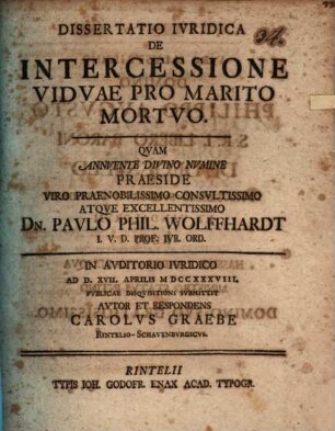 Dissertatio iuridica de intercessione viduae pro marito mortuo