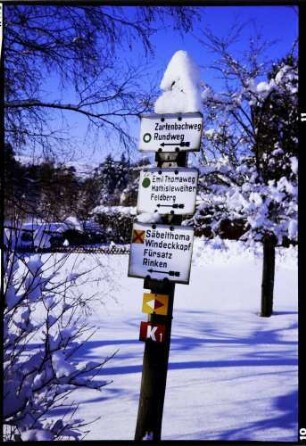 Hinterzarten: Wegweiser im Schnee