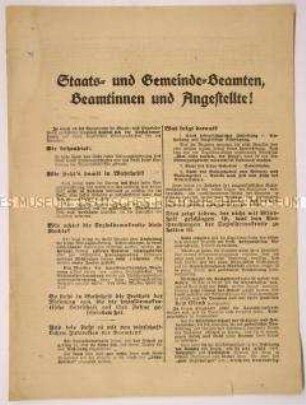 Gegen die Sozialdemokratie gerichteter programmatischer Wahlaufruf der Deutschnationalen Volkspartei an die Beamten und Angestellten