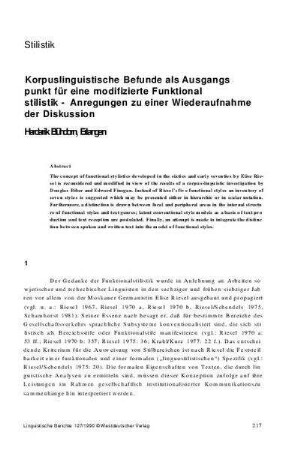Korpuslinguistische Befunde als Ausgangspunkt für eine modifizierte Funktionalstilistik : Anregungen zu einer Wiederaufnahme der Diskussion