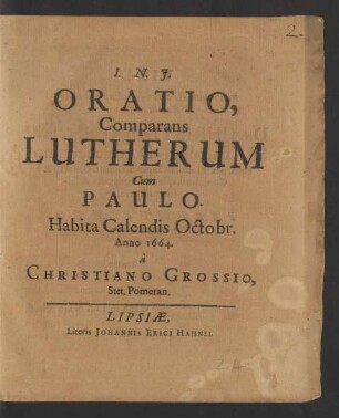 Oratio, Comparans Lutherum Cum Paulo