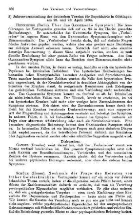 188-189, Jahresversammlung des deutschen Vereins für Psychiatrie in Göttingen am 25. und 26. April 1904