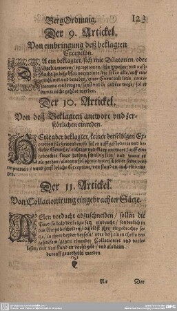 Der 9. Artickel. Von einbringung deß beklagten Exception.