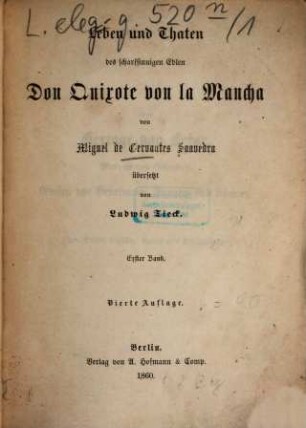 Leben und Thaten des scharfsinnigen Edlen Don Quixote von la Mancha, 1