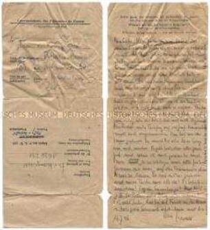 Brief von Harald von Koenigswald aus dem Kriegsgefangenenlager in Metz-Obreck u.a. über Situation im Lager Metz - Familienkonvolut