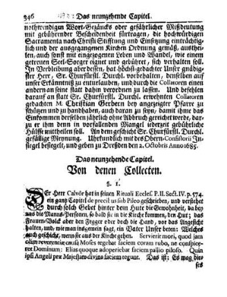 Das neunzehende Capitel. Von denen Collecten.