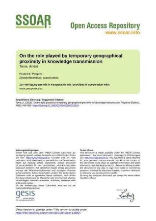 On the role played by temporary geographical proximity in knowledge transmission