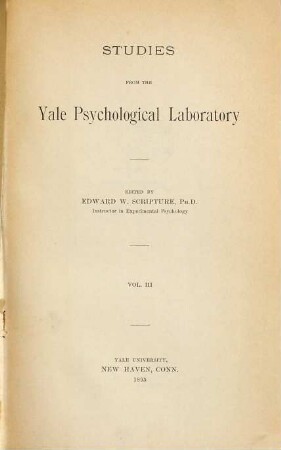 Studies from the Yale Psychological Laboratory, 1895 = Vol. 3