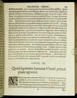 Caput IX. Quod sapientia humana Mundi principium agnovit.