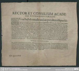 Rector et consilium academiae Witebergensis publicum