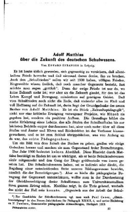 Adolf Matthias über die Zukunft des deutschen Schulwesens