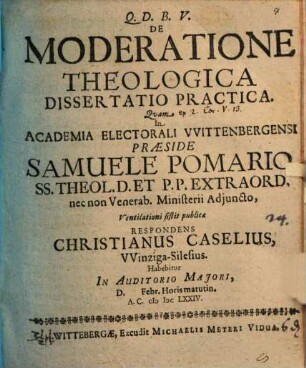 De moderatione theologica dissertatio practica