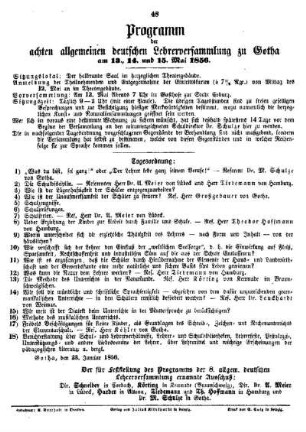 Programm der achten allgemeinen deutschen Lehrerversammlung zu Gotha am 13., 14. und 15. Mai 1856