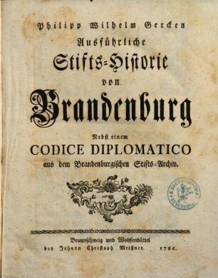 Ausführliche Stifts-Historie von Brandenburg