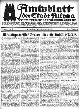 Nummer 36 : Sonnabend, den 4. September 1926