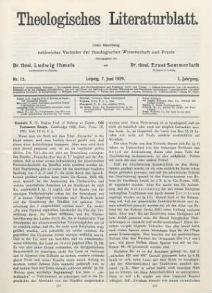 177-179 [Rezension] Kennett, Robert H., Old Testament essays