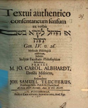 Textui authentico consentaneus sensus ex verbis Genes. IV, V, 26: methodo philol. exhibitus