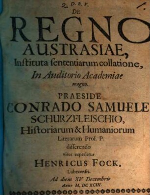 De Regno Austrasiae, Instituta sententiarum collatione