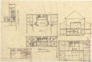 Fischer, Theodor; Lübeck; Kaiser-Wilhelm-Volkshaus - Grundrisse, Schnitt
