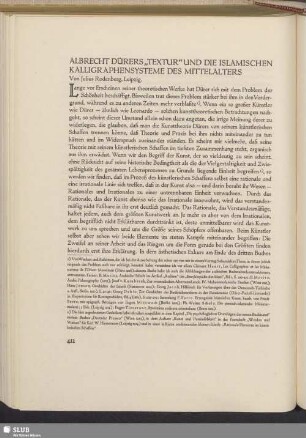 Albrecht Dürers „Textur“ Und Die Islamischen Kalligraphensysteme Des Mittelalters