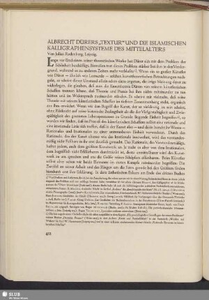 Albrecht Dürers „Textur“ Und Die Islamischen Kalligraphensysteme Des Mittelalters