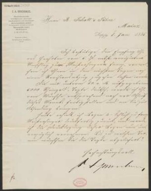 Brief an B. Schott's Söhne : 08.01.1885