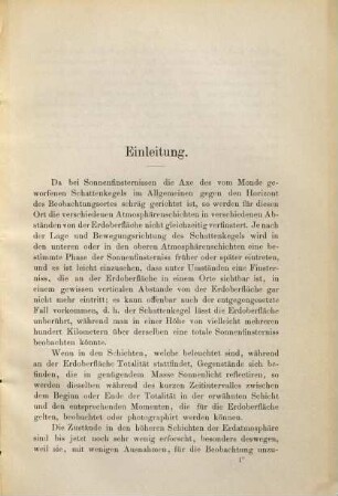 Über den Verlauf einer Sonnenfinsterniß in höheren Atmosphärenschichten : nebst Anwendung auf die totale Sonnenfinsterniß am 8. - 9. August 1896