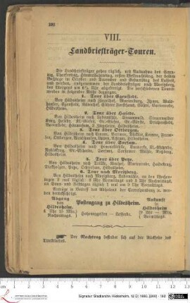 VIII. Landbriefträger-Touren.