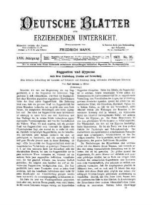 Suggestion und Hypnose : nach ihrer Erscheinung, Ursache und Verwertung ; (Fortsetzung)