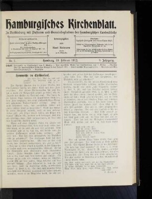 Nr. 7. Hamburg, 18. Februar 1912. 9. Jahrgang.