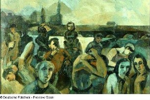 Menschen vor der Stadt