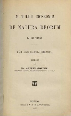 M. Tullii Ciceronis De natura deorum libri III