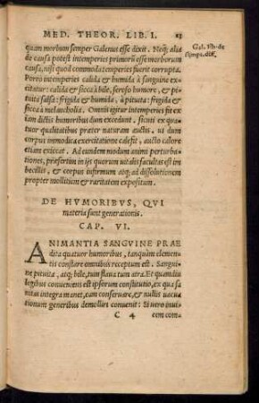 De Humoribus, Qui materia sunt generationis. Cap. VI.