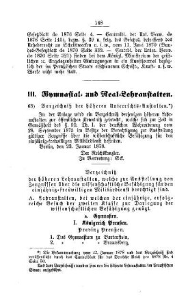Verzeichniß der höheren Unterrichts-Anstalten : [III. Gymnasial- und Real-Lehranstalten]
