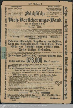 Sächsische Vieh-Versicherungs-Bank in Dresden : [Werbeanzeige]