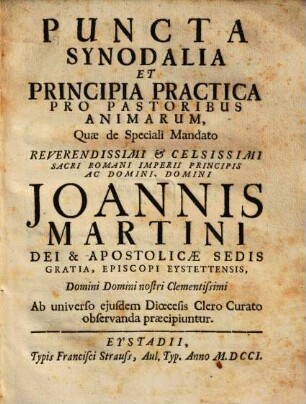 Puncta Synodalia Et Principia Practica Pro Pastoribus Animarum